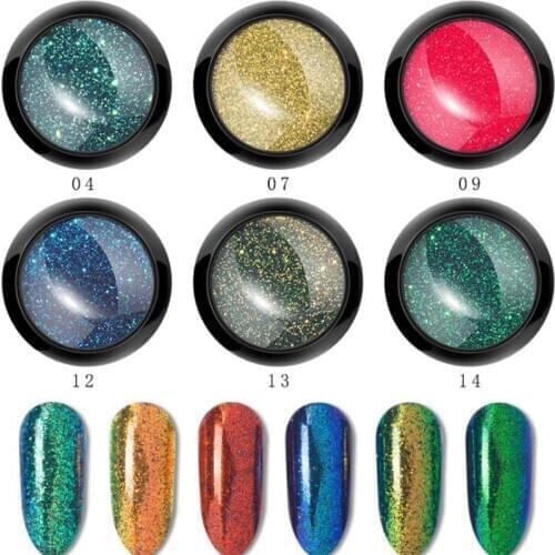 6Jar Nail Art Glitter Mirror Chameleon Powder Sparkly Chrome Glitter Rub Pigment Powder For Nail Design Manicure Mirror Glitter