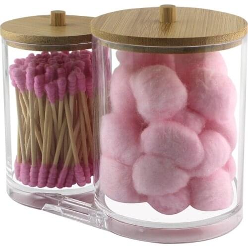 Acrylic Cotton Swab Makeup Organizer Storage Box Cotton Pads Acrylic Wood Storage Round Container Make Up Cotton Pad Holder