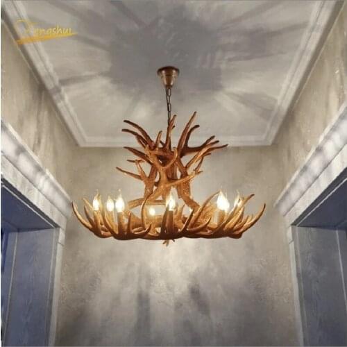 American Retro Antlers Chandeliers Home Decor LOFT Resin Deer Horn Living Room Restaurant Cafe Chandelier Indoor Decor Lighting