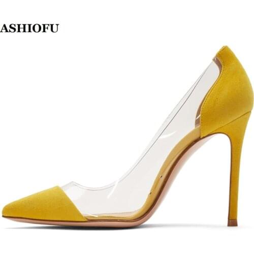 ASHIOFU Handmade Hotsale Womens 10cm High Heel Pumps Faux-suede PVC Slip-on Shoes Party Prom Evening Fashion Pumps Court Shoes