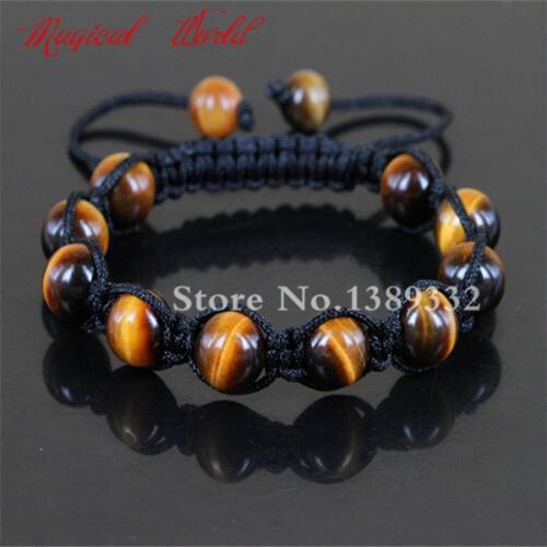Nature Tiger Eyes Semi Precious Stones Beads Macrame Bracelet Handmade Braiding Adjustable Bracelet Mens Bracelet Bangle