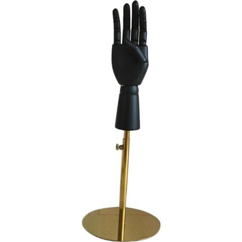 Black Wooden Hand Display Model With Base Used For Disaply Wallet Jewelry