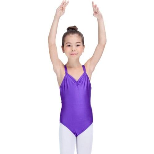Kids Violet Nylon/Lycra Double Straps Camisole Leotard with Pinch Front Girls Ballet Gymanstic Dancewear