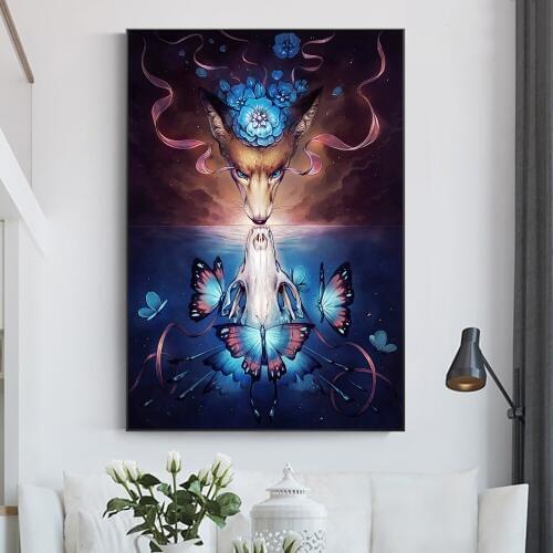 Fantasy Fox Skull Giclee Print Wall Decor Posters Modern Halloween Skeleton Canvas Painting Art Picture For Living Room Artwork