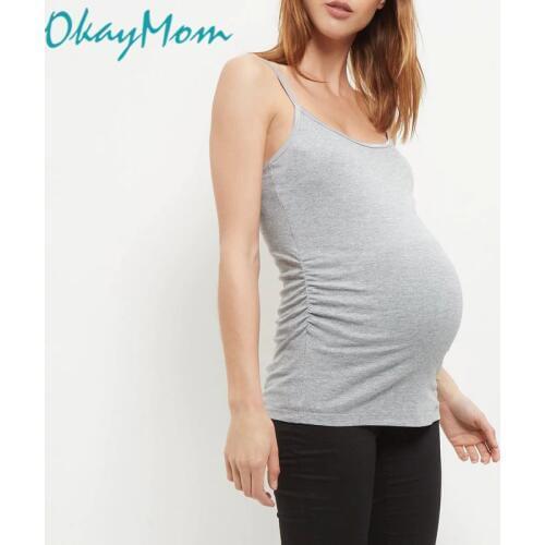 OkayMom Maternity Cotton t-shirt Clothes Summer Tops Tees For Pregnant Women Black White Pregnancy Wear Tank Camisole Clothing