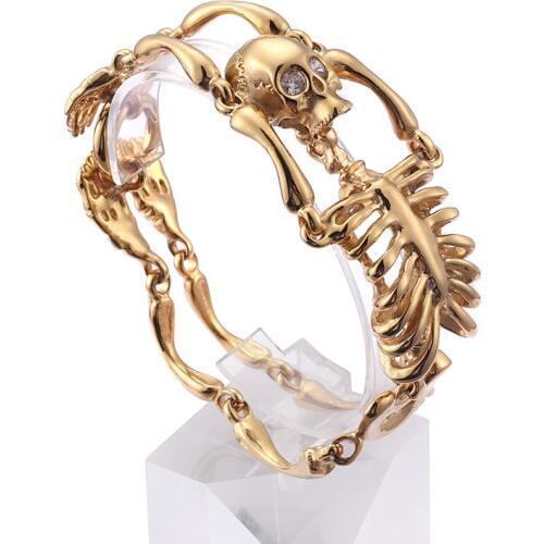 GNAYY AAA Crystals eye Gothic Gold Stainless steel sexy Biker skeleton Skull chain bracelet Bangle men