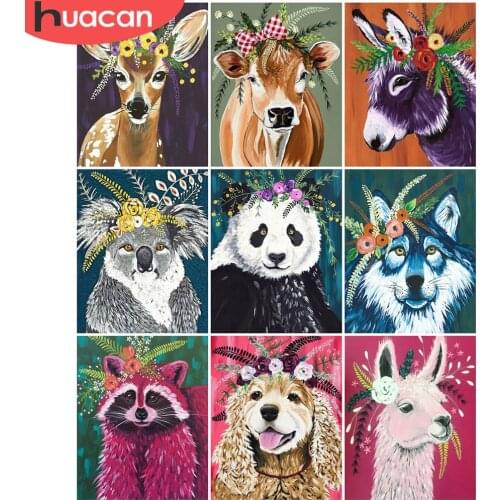 HUACAN Picture By Number Dog Animal Kits For Adults Handpainted DIY Oil Painting By Number Flower Horse Home Decoration