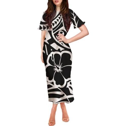 HYCOOL Fashion Bodycon Black Dress Women Sexy Plus Size Polynesian Maxi Party Dress Women Ruffle Short Butterfly Sleeve Dresses