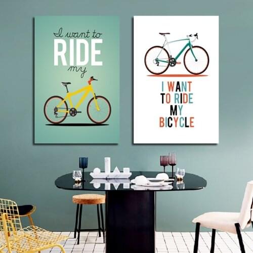 Nordic Art Poster Canvas Painting I Want To Ride My Bike Cartoon Bicycle Prints Wall Art Pictures Living Room Home Decor Mural