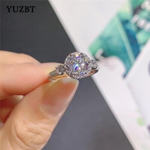18K White Gold Plated 925 Silver 1 Carat Excellent Cut Gemstone Diamond Test Past D Color Moissanite Galaxy Ring Wedding Jewelry