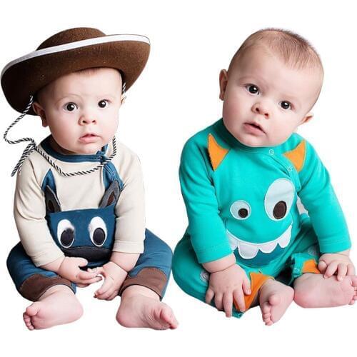 0-12M Cotton Baby Costume Autumn Baby Long Sleeve Jumpsuit Cartoon Monster Print Romper Infant Boys Clothing Unisex Pajamas 2020