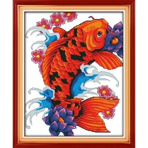 Colorful auspicious fish cross stitch kit aida 14ct 11ct count print canvas stitches embroidery DIY handmade