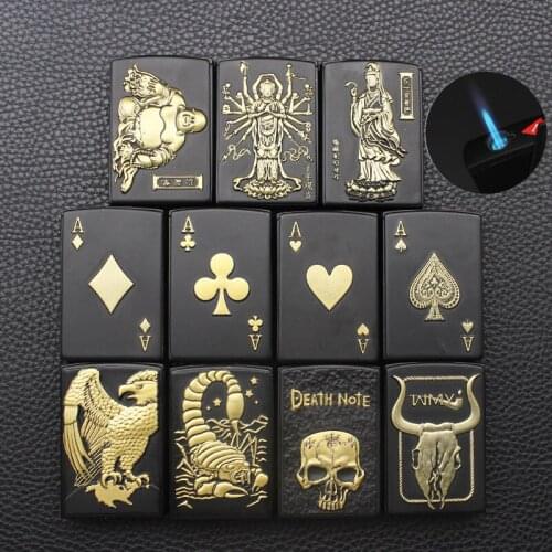 Creative Lighter Personality Metal Skull Poker Windproof Torch Butane Gas Inflatable Lighter Cigarette Accessories Mens Gift