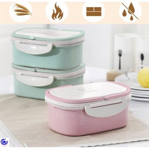 Wheat Straw Cartoon Lunch Box Portable School Kid Bento With Spoon Food Storage Container Picnic Office Microwavable BPA Free
