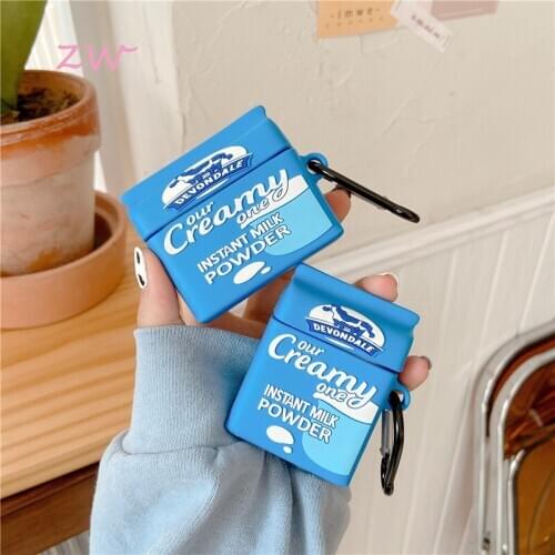 Fashion brand milk powder 3d case for airpods 1 2 pro box soft silicone wireless bluetooth headset protect cover coke with hook