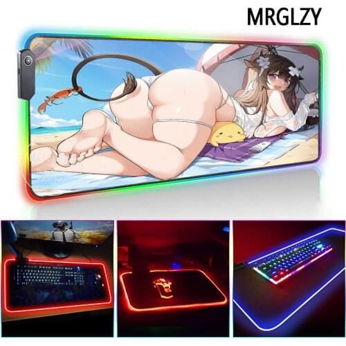 MRGLZY Drop Shipping Anime Girl Mouse Pad LED Light RGB Gamer Sexy Buttocks Large DeskMat Gaming Accessories for Laptop Keyboard