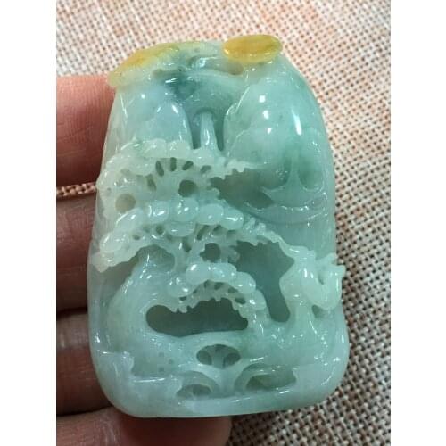 Natural 7A Myanmar jade Handcarved landscape jade green jade pendant jade necklace women men pendants jewelry jade necklaces