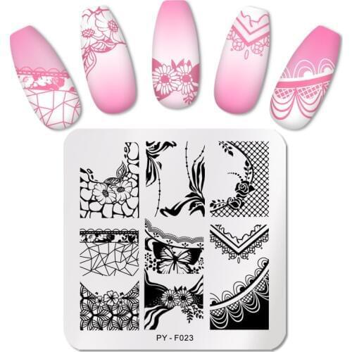 PICT YOU Nail Stamping Plates Square Lace Series Nail Art Stamp Plate Design for DIY Image Plate Stainless Steel Stencil Tools