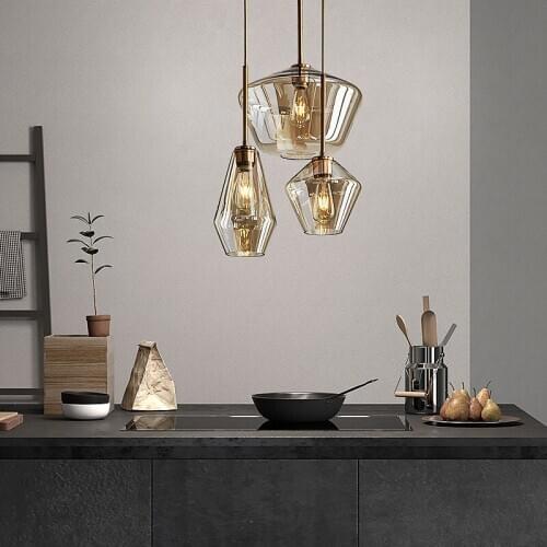 Copper glass dining room hanging light luxuryover table kitchen pendant personality bar coffee shop dining chandelier
