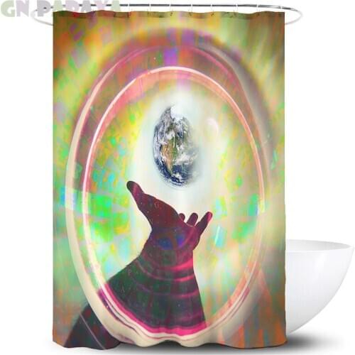 Psychedelic earth hand Bath Curtains Waterproof Polyester rainbow deconstruction hippy art Shower Curtains Screen with Hooks new