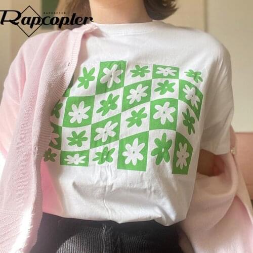 Rapcopter Floral Oversized T Shirt y2k Harajuku Pullovers Women Short Sleeve Tshirt O Neck Casual Tops Summer 2021 Streetwear