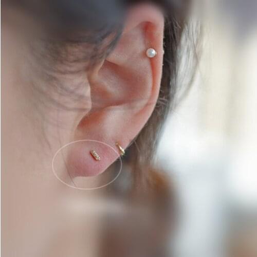 925 sterling silver earrings cute mini zircon horizontal strip stud earring small ear bone nail sweet trend wild girl ear jewelr