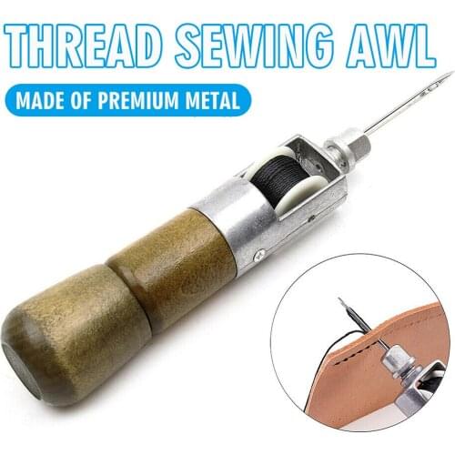 Canvas Leather Hand Thread Sewing Awl Craft Needle Stitching Tools Set Wooden Handle For Repairing Tents Backpacks