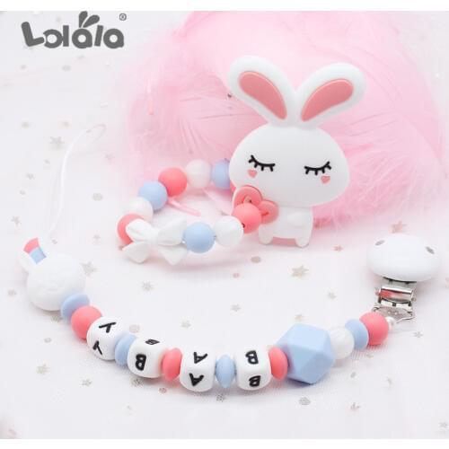 Personalised Custom Name Silicone Baby Pacifier Clips Dummy Holder Rabbit bracelet Pacifier Chain Baby Teething Chew Toy set