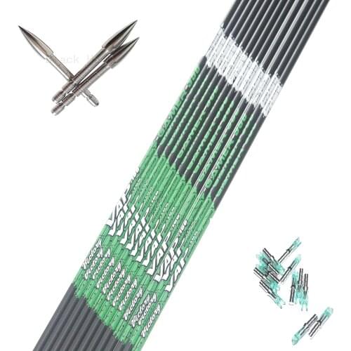 12pcs Archery carbon arrow shaft spine350/400/500 ID4.2mm+12pcs pin nock+12pcs Stainless steel target point for DIY shooting