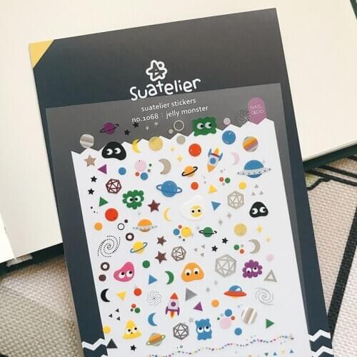 Suatelier Korea Origin Jelly Monster Sticker Moon Planet Die Cutting PVC Material Nail DIY Stickers Cute Daily Life Deco Craft
