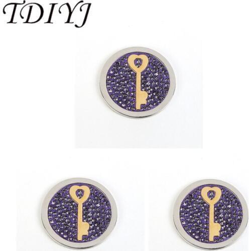 TDIYJ 33mm Purple Crystal Key Large Coin Disc for Coin Holder Pendants Necklace as Gift to Lover 1pcs/lot