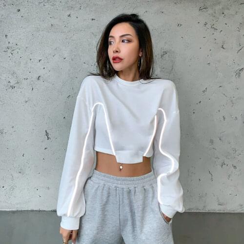 Woman Tshirts Stitching Reflective Top Sexy Nightclub Women Autumn New Long-sleeved T-shirt Crop Top Harajuku Vintage Undefined