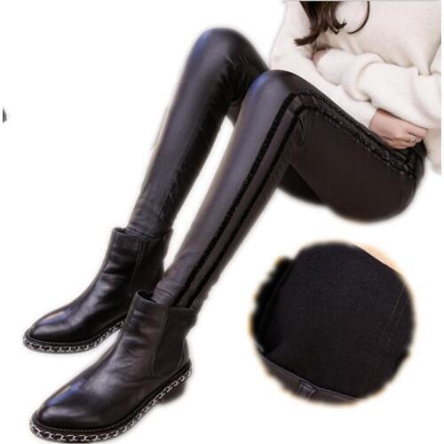 Women Autumn Winter PU Leggings Pants 2018 New Ankle-Length Velet Skinny Leggings Outerwear Casual Warm Pants Plus Size 3XL Q997