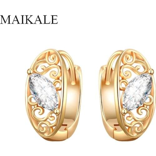 MAIKALE Oval Zircon Stud Earrings for Women Cubic Zirconia Beads Gold Hollow Geometric Small Earrings Korean Jewelry Gift