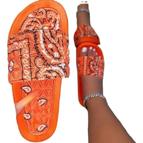 Adisputent Slippers Women Print 2021 Summer Slip On Ladies Flat Sandals Casual Slides Female Comfort Flops 35-43