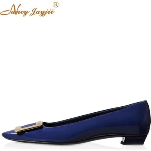 Belle Pumps in Patent Genuine Leather Shoes Square Heel Toe Ethnic Full Grain Leather Spring Autumn Metal Decoration Buckle