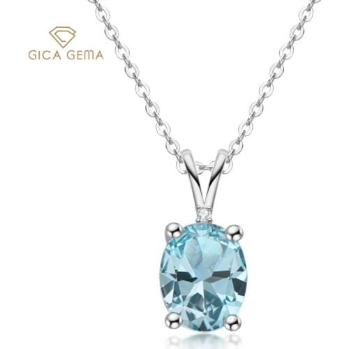 GICA GEMA Natural Topaz Necklace Female 925 Sterling Silver Inlaid Sky Sapphire Pendant Necklace Fine Jewelry