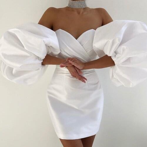 Free Shipping Wholesale Womens Dress White Short Sleeve Strapless Mini Latest Fashion Sexy Celebrity Cocktail Party Dress