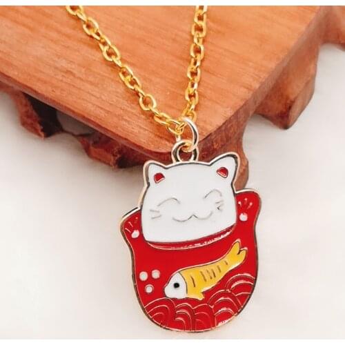 1 fashionable and novel dripping alloy necklace, cute lucky cat enamel animal gold chain necklace, lucky gift for girl necklace