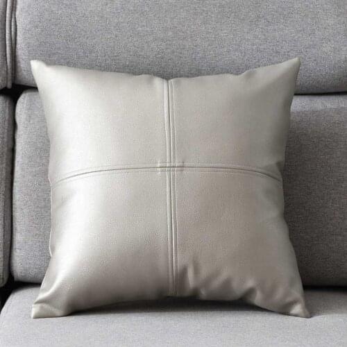 1pc PU Leather Contrast Stitching Insert Cushion Sofa Settee Armchair Pillow Home Decor Filling Cushions 45x45cm