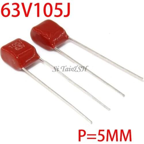 10PCS 63V105J 1UF Pitch 5MM 63V 105J 105 CBB Polypropylene Film Capacitor