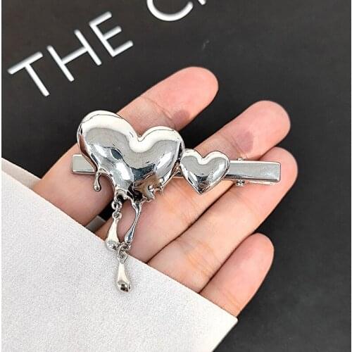 2021 Vintage Punk Y2K Metal Heart Hair Clips Silver Color Clip DIY Handmade Girl Headdress Accessories Hairpin Fashion Hair Pins