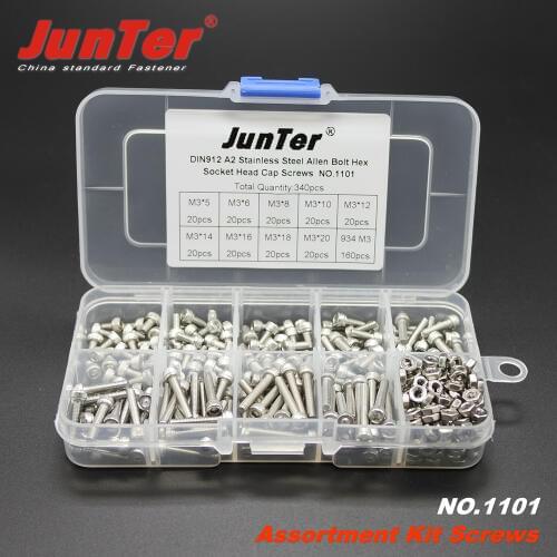 340pcs M3 (3mm) A2 Stainless Steel DIN912 Allen Bolts Hex Socket Head Cap Screws With Hex Nuts Assortment Kit NO.1101