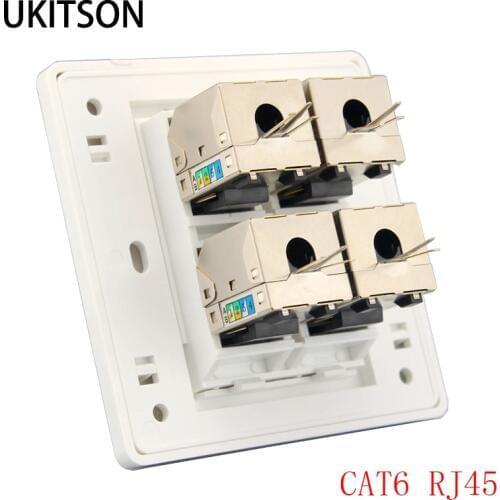 4 Ports Shield CAT6 RJ45 UTP Socket Wall Panel Faceplate 86x86mm For Computer Router Laptop Plug