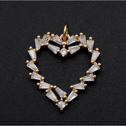 5pcs/lot Luxury 22mm CZ Zircon DIY Jewelry Heart Charm Pendant Wholesale Bracelet Making Charm Jewellwery Finding Supplies