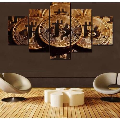 New 5 Pcs Pictures Wall Art Canvas Poster Print Wall for Living Room Bitcoin Painting Hd Home Decoration Modular Pictures
