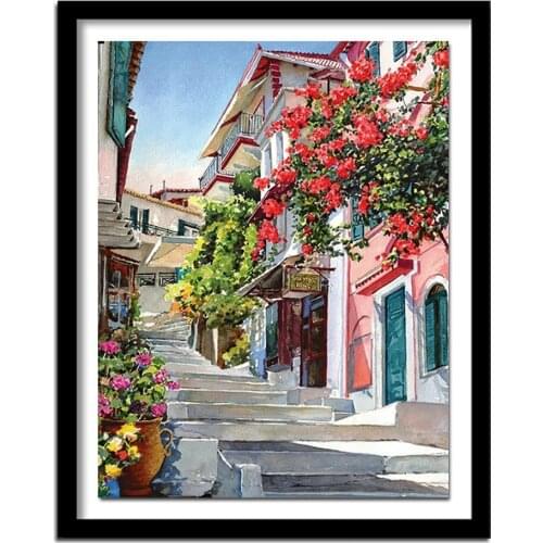 Diamond Embroidery Landscape DIY Diamond Painting Cross Stitch Town Full Round Drill Diamond Needlework Kits Home Decor