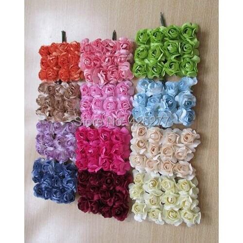 Free shipping 120PCS/LOT multicolor Mulberry Paper Flower Bouquet/wire stem/ Scrapbooking artificial rose flowers 004011