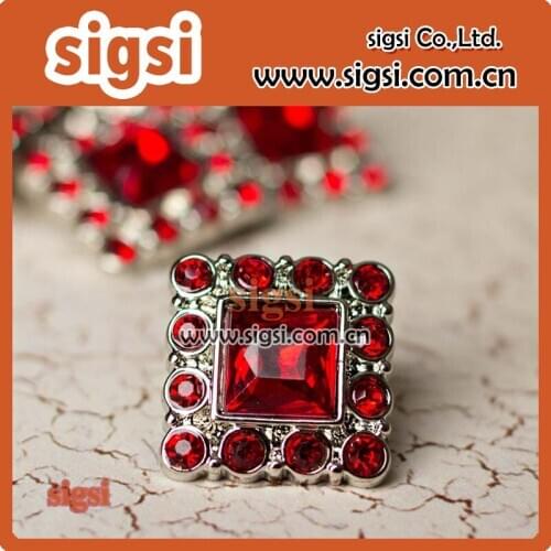 Shiny red square dazzling crystal acrylic rhinestone button for garniture