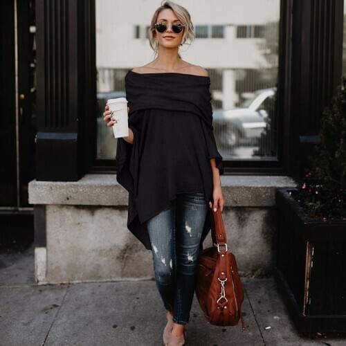 Pullover Blouse Off Shoulder Top Asymmetric Overlap Solid Poncho Womens Clothing Blusas Spring Fashion Ladies Top